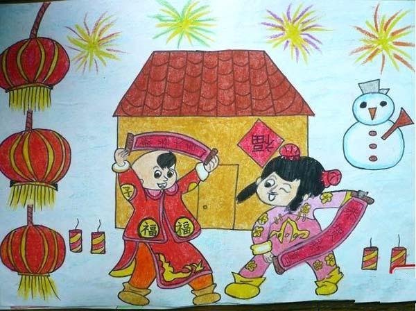 获奖的小学生春节过年儿童画作品