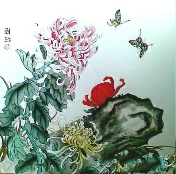 菊石图工笔花鸟画精品欣赏