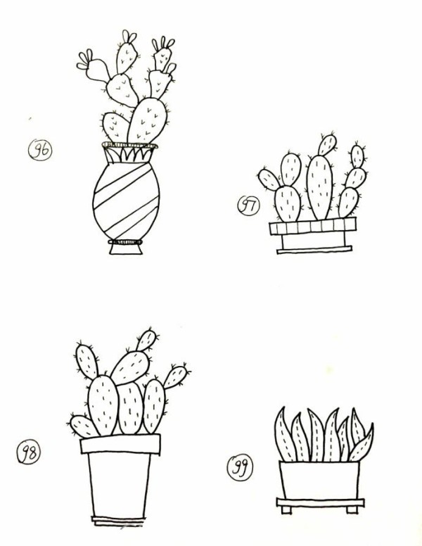 100款盆栽黑白手帐简笔画图片
