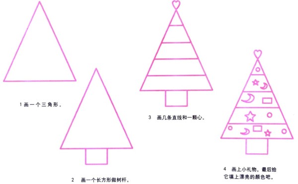 卡通三角圣诞树简笔画画法