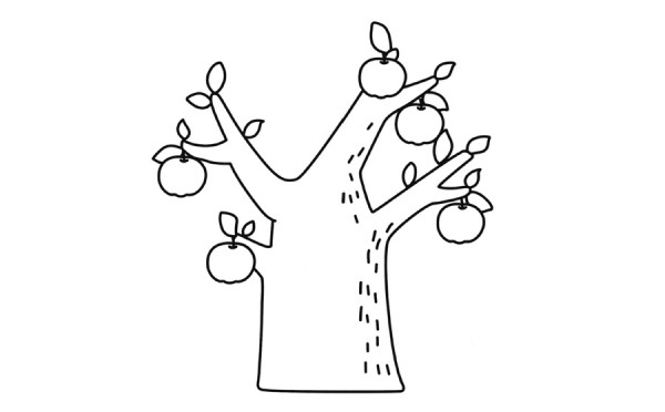 红色苹果树简笔画涂色画法