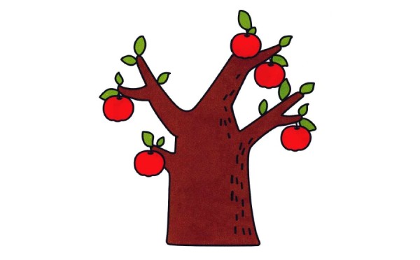 红色苹果树简笔画涂色画法