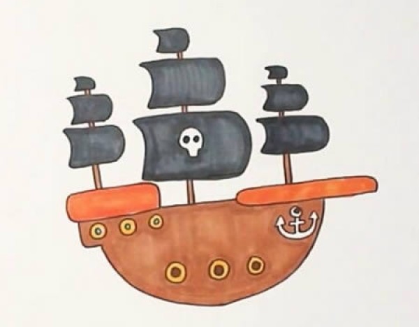 好看的海盗船简笔画