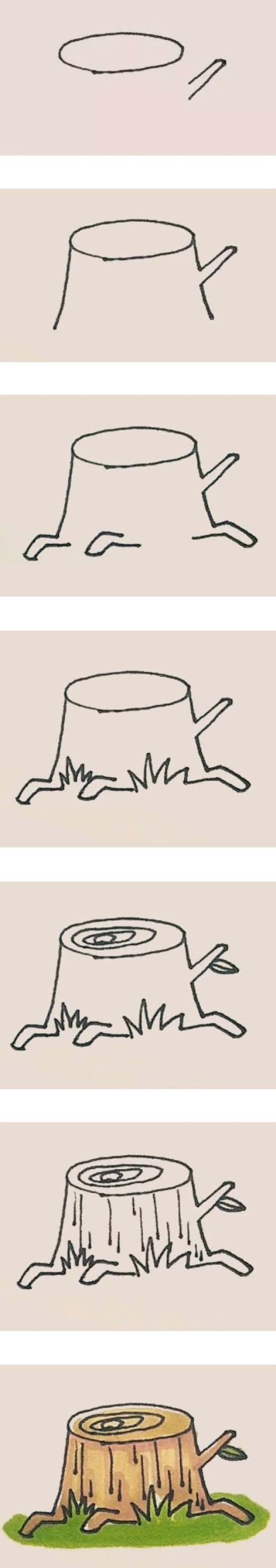 带颜的色树桩简笔画