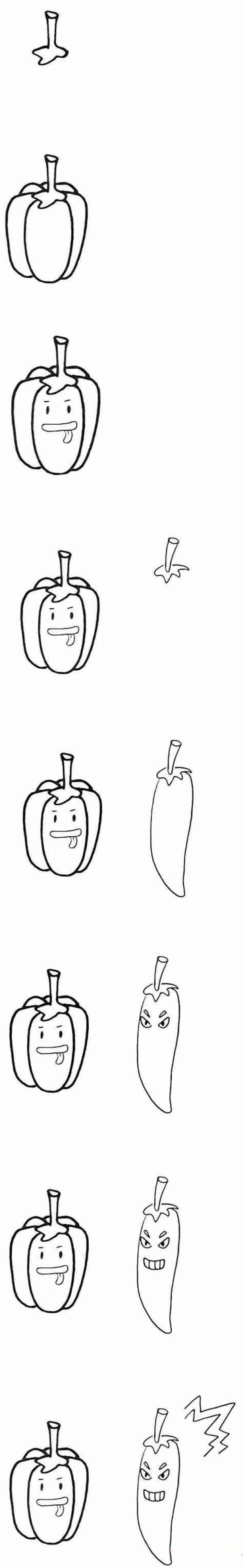 一步一步画卡通辣椒简笔画