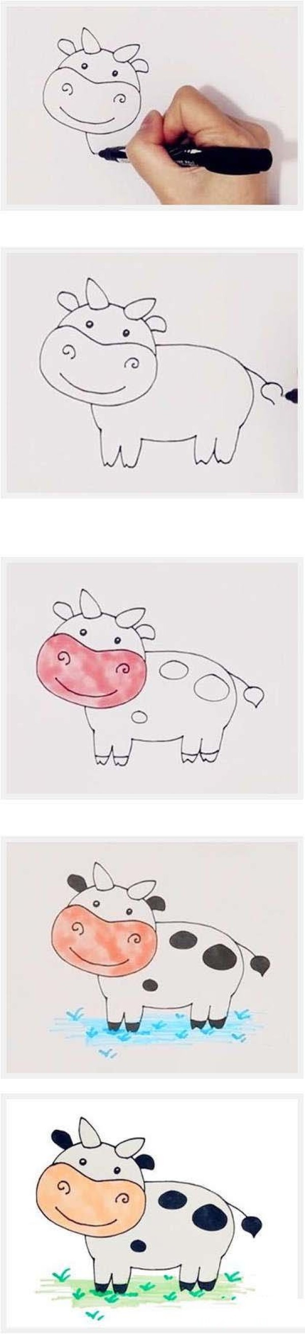 彩色奶牛简笔画