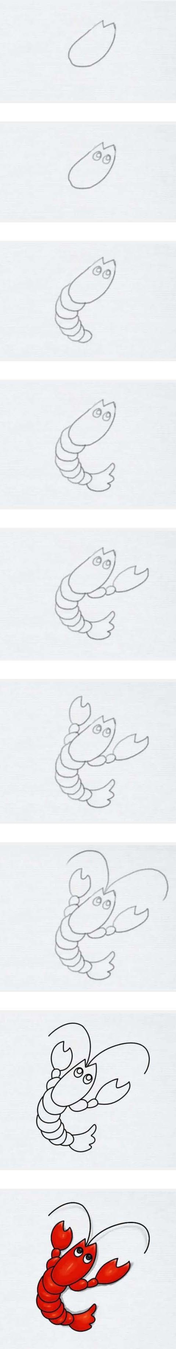挥动着大钳子的小龙虾简笔画