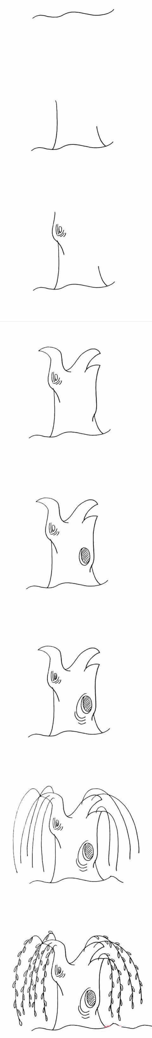 一步一步画彩色的柳树简笔画