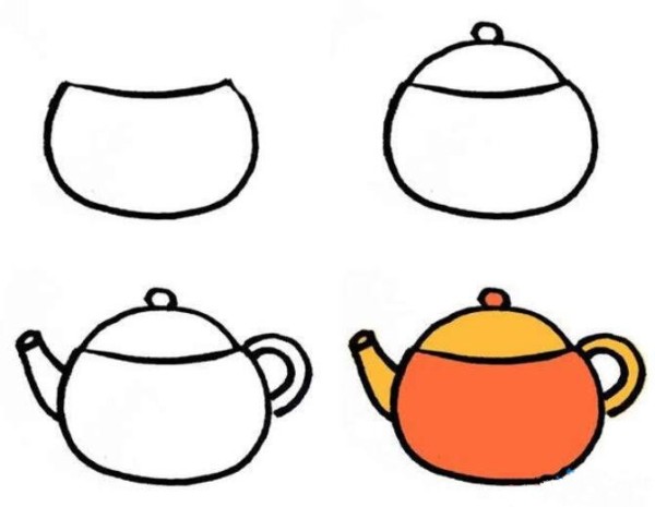 涂上颜色的茶壶简笔画
