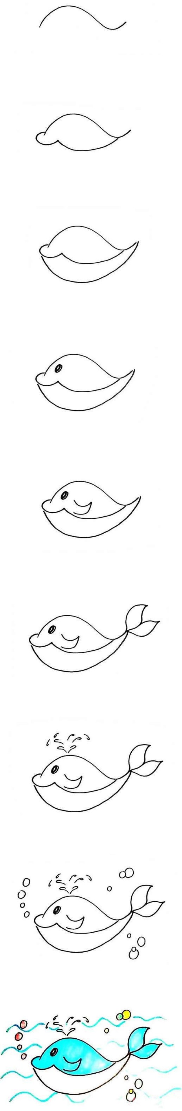 大海中的鲸鱼简笔画