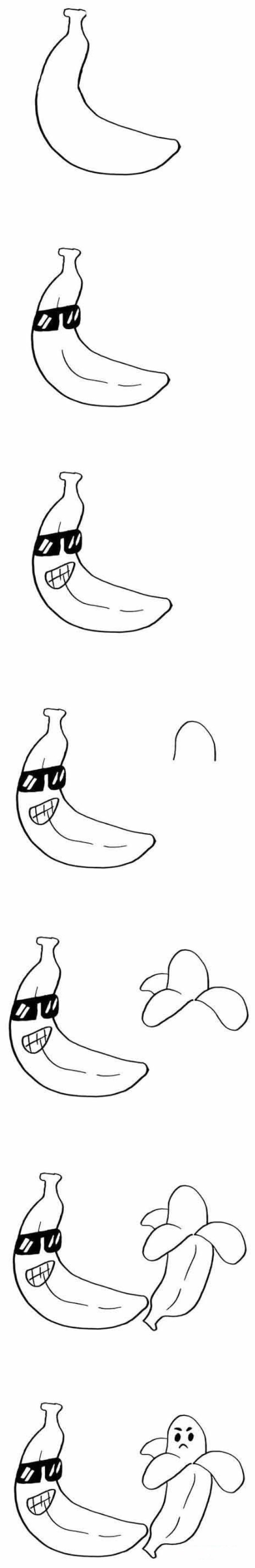 黄色的卡通香蕉简笔画