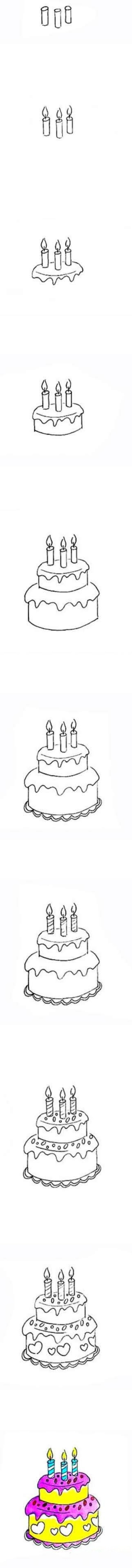怎么画彩色的双层生日蛋糕