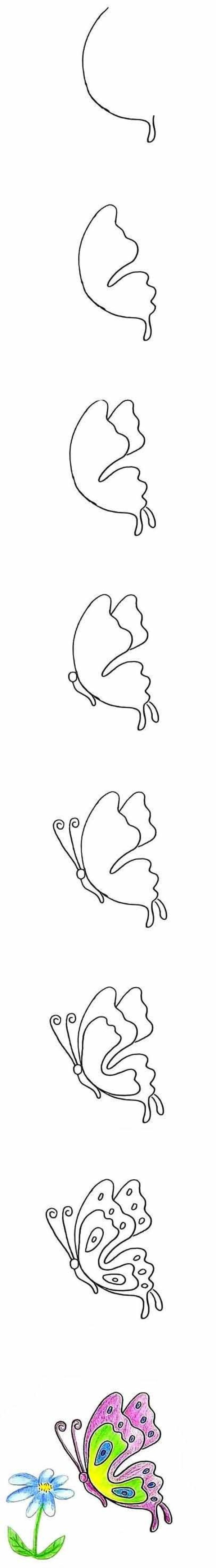蝴蝶采花蜜简笔画