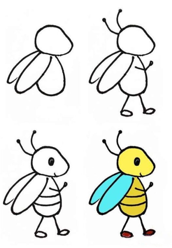 卡通小蜜蜂的画法步骤涂色简笔画图片