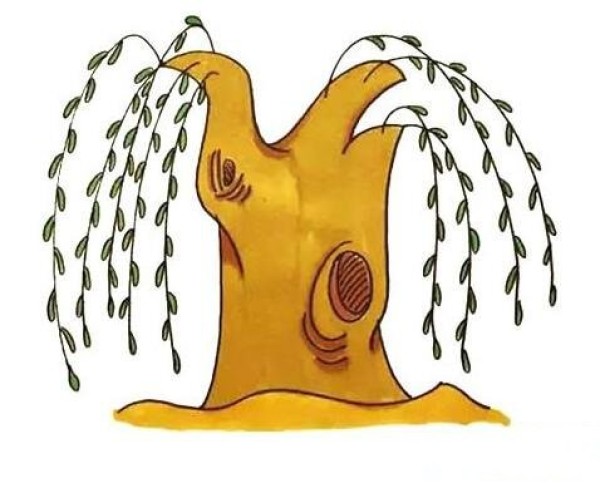 一步一步画彩色的柳树简笔画