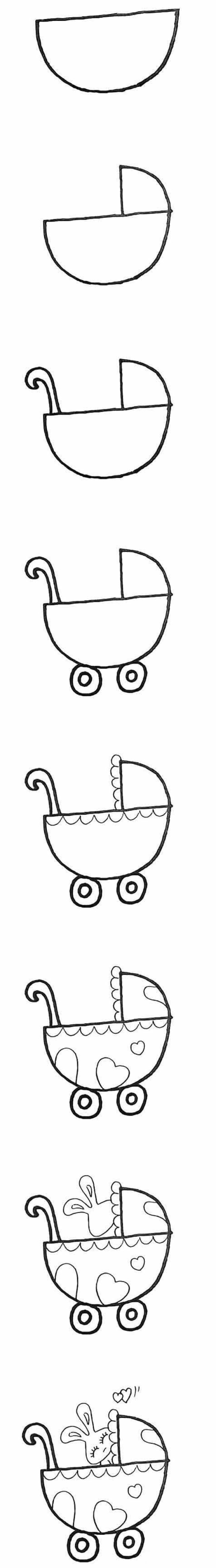 一步一步画卡通婴儿车简笔画