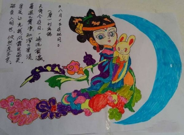 关于中秋节儿童画-嫦娥玉兔