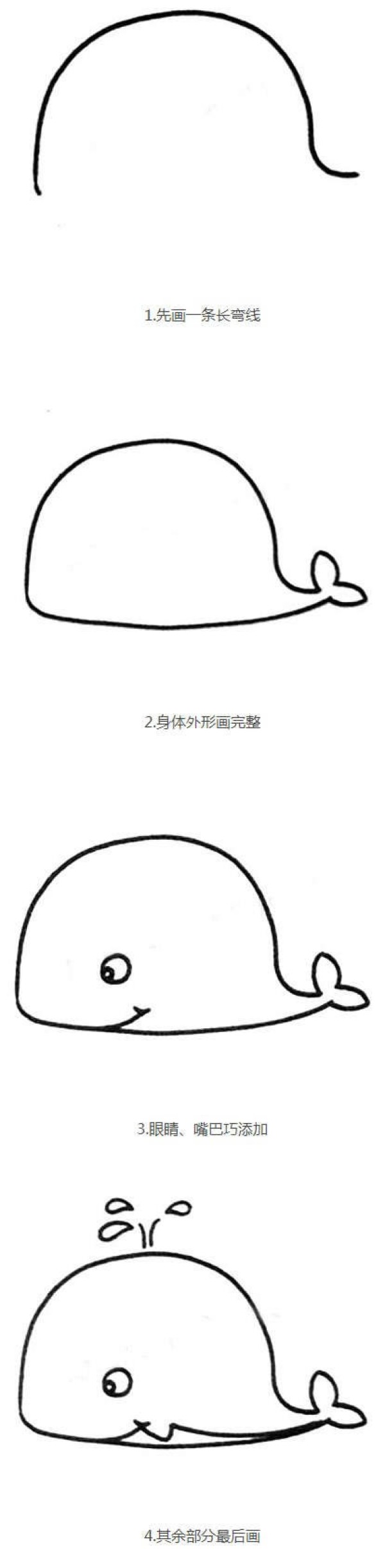 喷水花的蓝鲸鱼简笔画