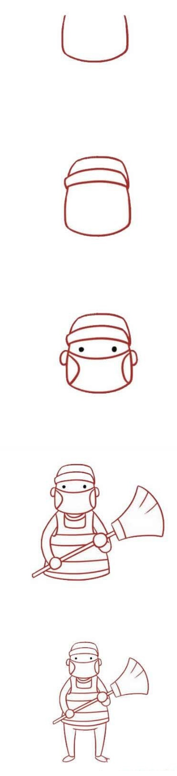 穿着橙色衣服的环卫工人简笔画