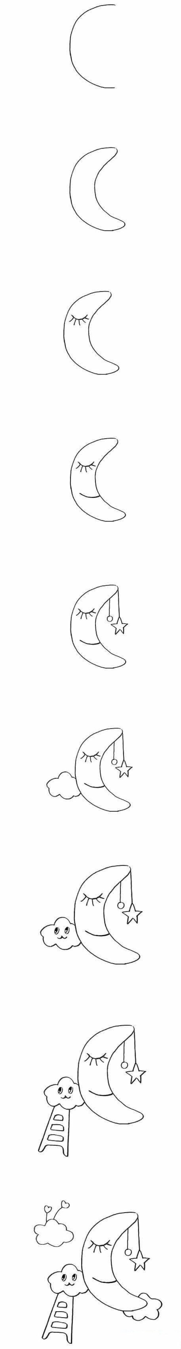 卡通的黄色月亮简笔画