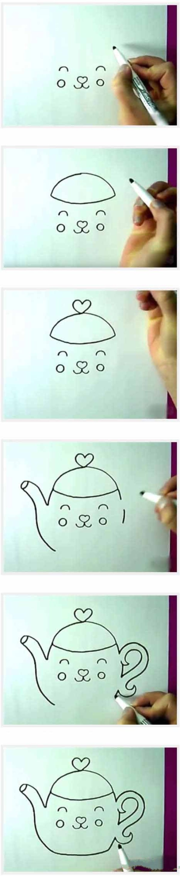 怎么画可爱的彩色茶壶