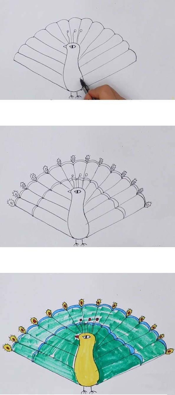 漂亮的开屏孔雀怎么画
