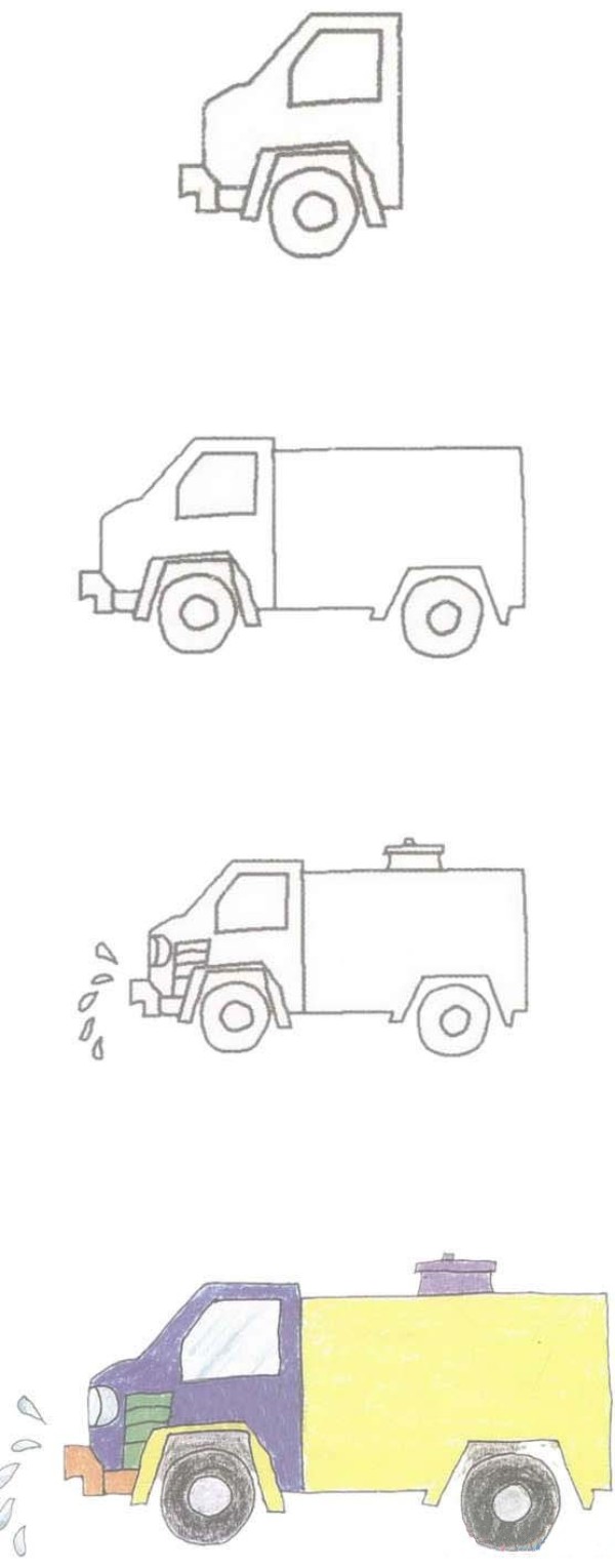 彩色洒水车简笔画