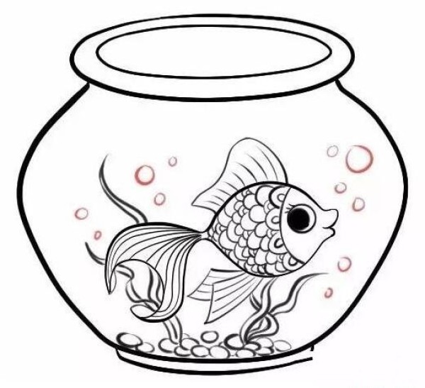 鱼缸里的金鱼简笔画