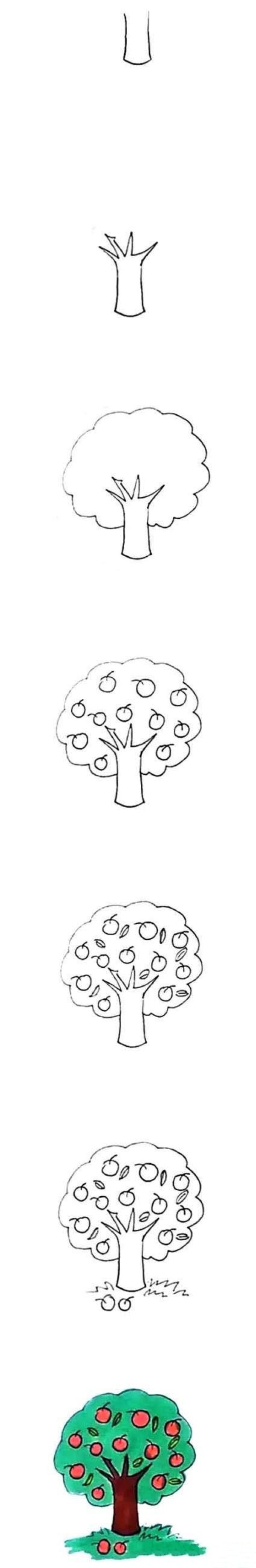 怎么画苹果树