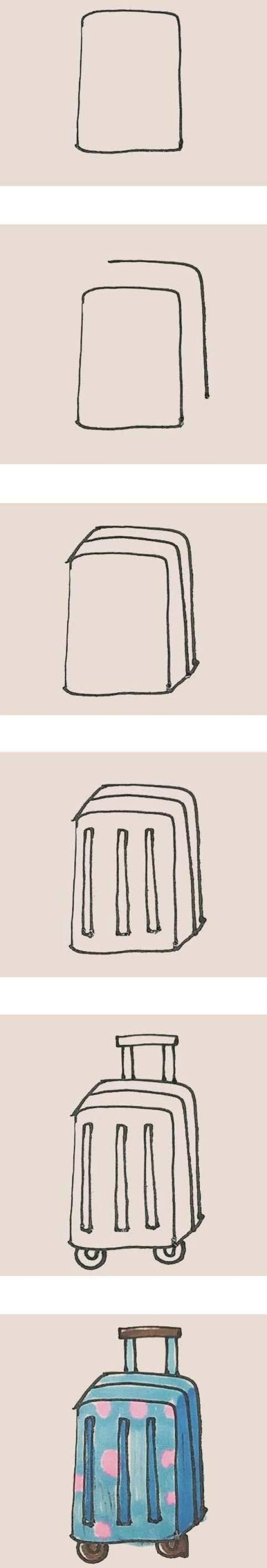 儿童彩色行李箱简笔画