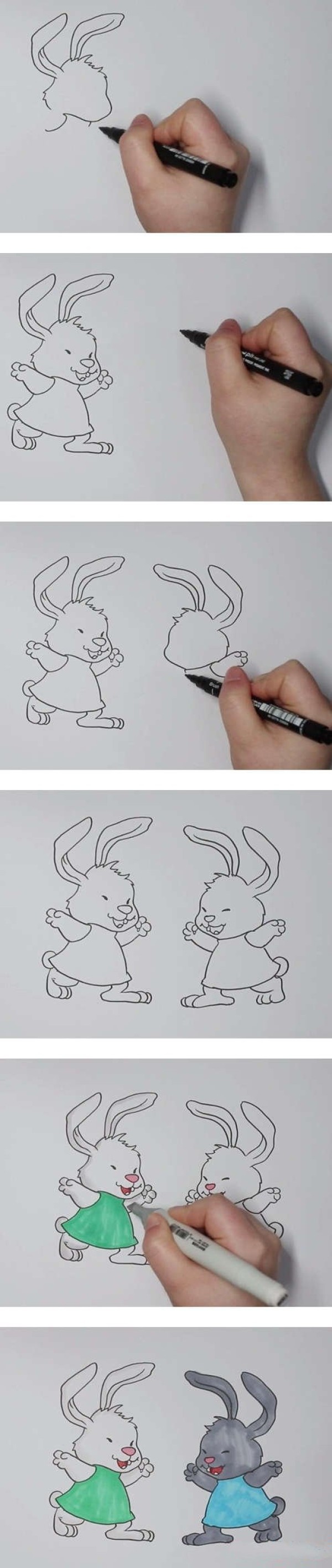 小白兔和小灰兔简笔画