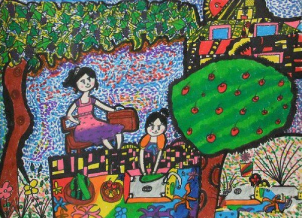 端午节儿童画欣赏-洗粽叶包粽子
