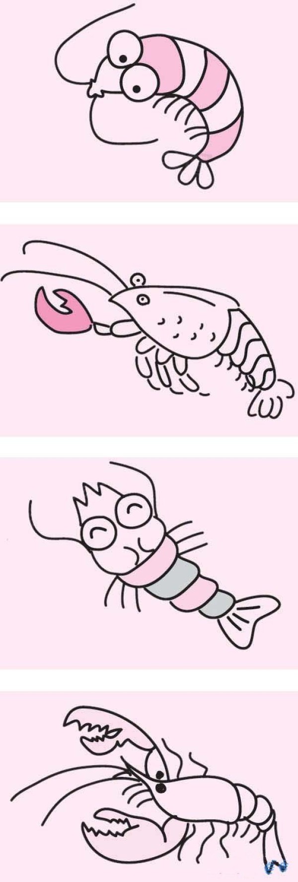 涂上颜色的虾简笔画