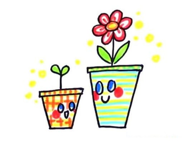 两盆小花怎么画