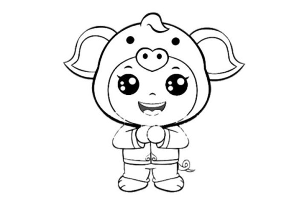 春节小孩拜年的简笔画