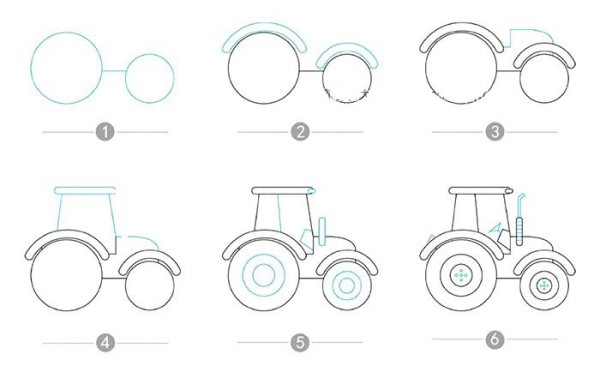大型拖拉机简笔画【附画法步骤图】